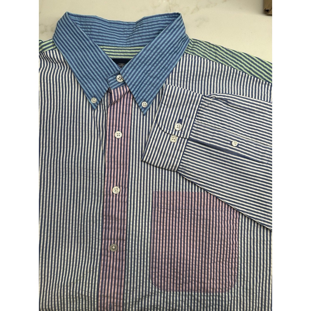 Brooks Brothers The Original Polo‎ Shirt Colorblock Striped Seersucker Shirt XL